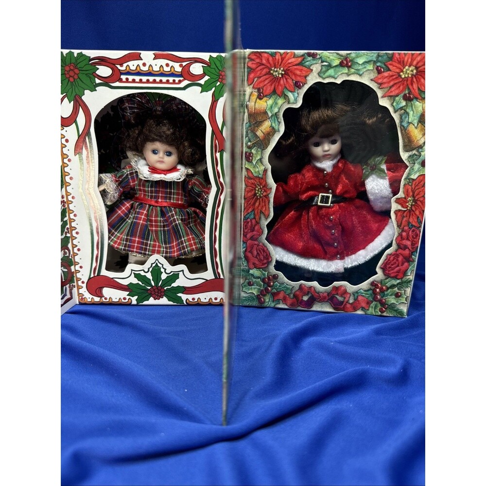 Set Of 2 Marie Osmond Fine Porcelain Christmas Greeting Card Dolls 1993